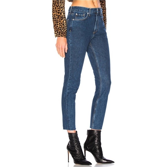 Rag & Bone High Rise Raw Hem Cropped Dark Stone Wash Skinny Jeans Size 28 - Picture 11 of 11